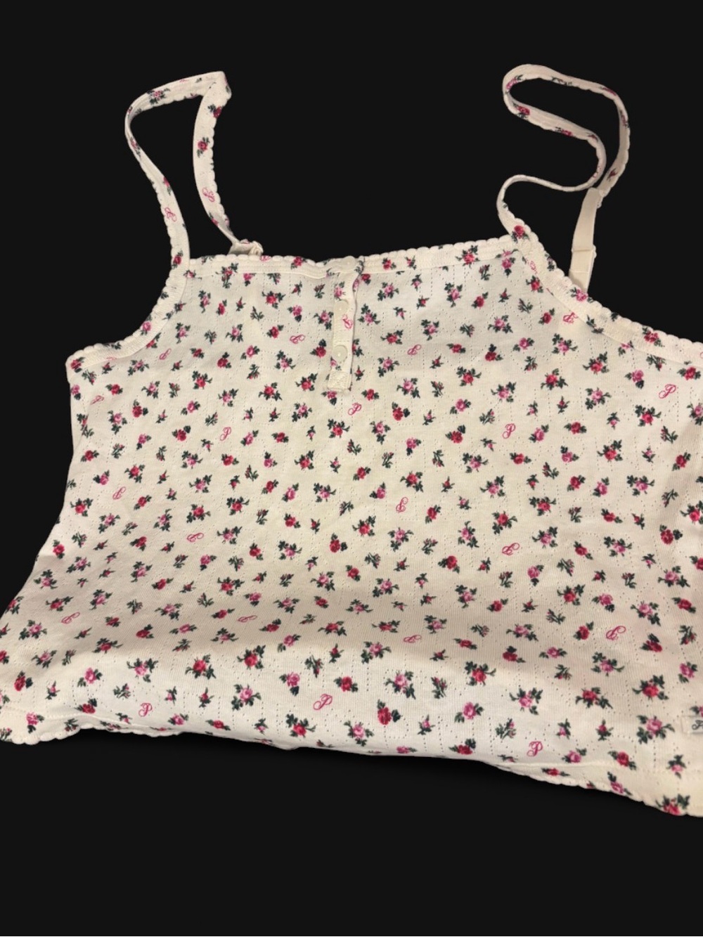 PINK Victoria's Secret White Floral Crop Cami with Pink Roses